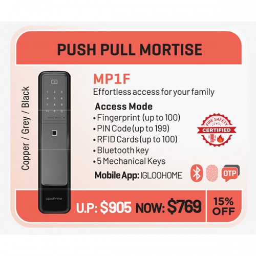 igloohome push pull mortise MP1F digital door lock