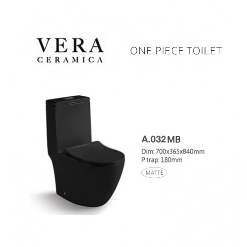 VERA ONE PIECE MATT BLACK RIMLESS WC - A032MB