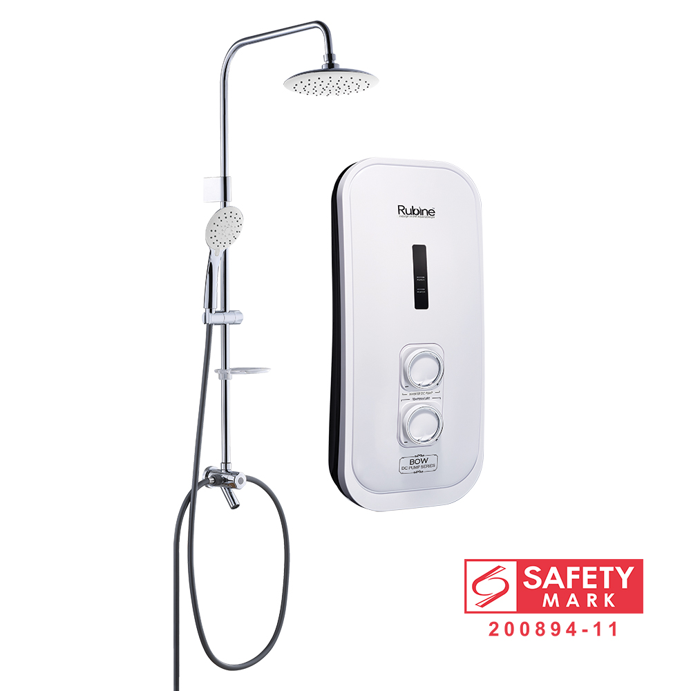 Rubine RWH-3388WHP White Dc pump instant water heater with rain shower set  - lightings.com.sg
